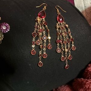 Elegant sparkling Red and Gold Chandelier Earrings